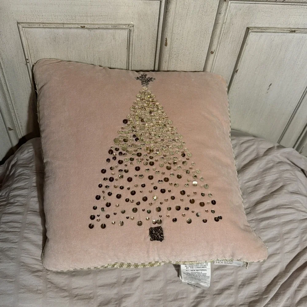 Pink Christmas Tree Sequins Pillow Envogue Holiday